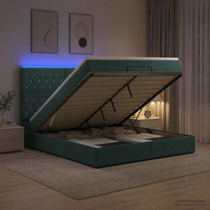 Ottoman Bed met Matrassen en LED Donkergroen 180 x 200 cm
