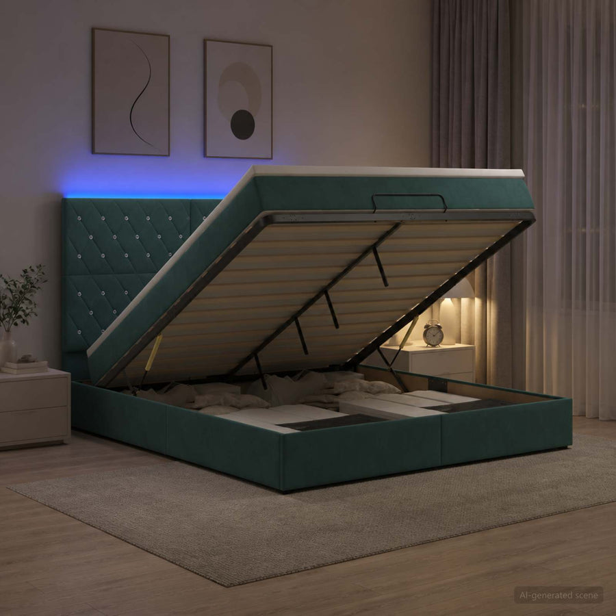 Ottoman Bed met Matrassen en LED Donkergroen 180 x 200 cm