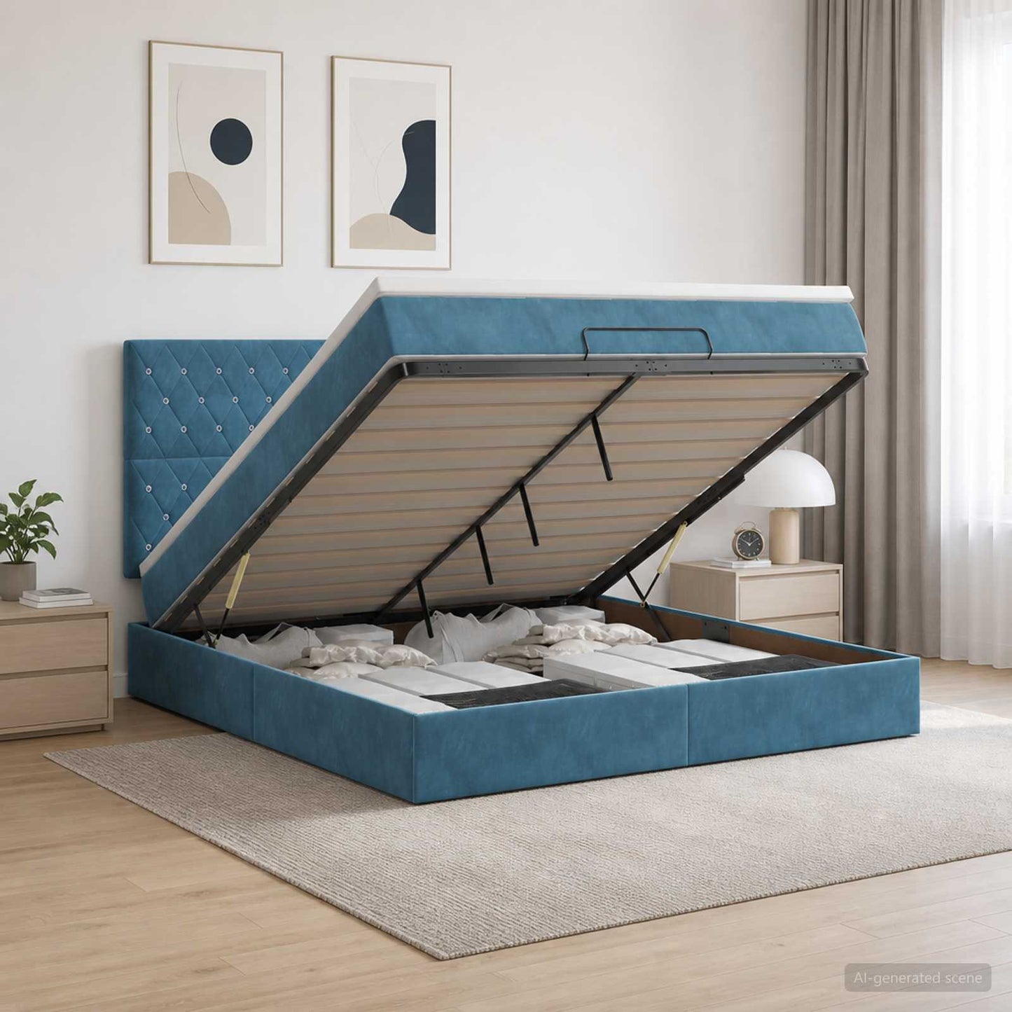 Ottoman Bed met Matrassen en LED Donkerblauw 160 x 200 cm