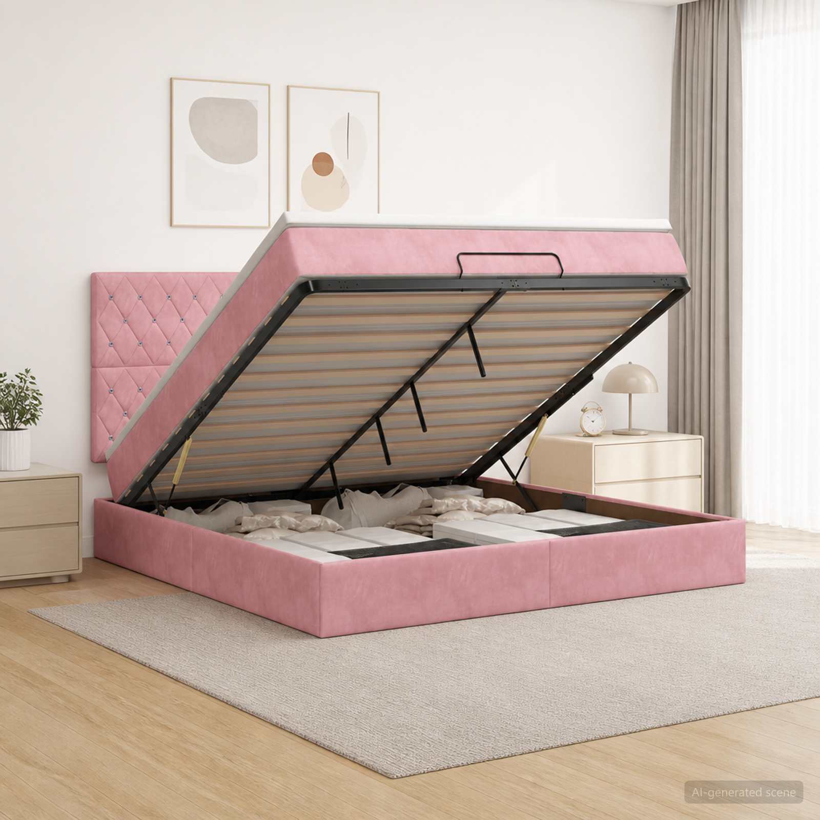 Ottoman bed met matras met hoofdeinde Roze 160 x 200 cm Fluweel