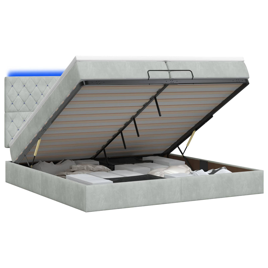 Ottoman Bed met Matrassen en LED Lichtgrijs 200 x 200 cm