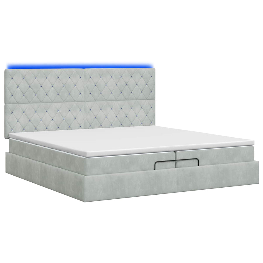 Ottoman Bed met Matrassen en LED Lichtgrijs 200 x 200 cm