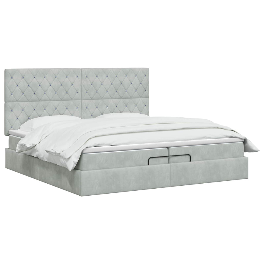 Ottoman Bed met Matrassen en LED Lichtgrijs 200 x 200 cm