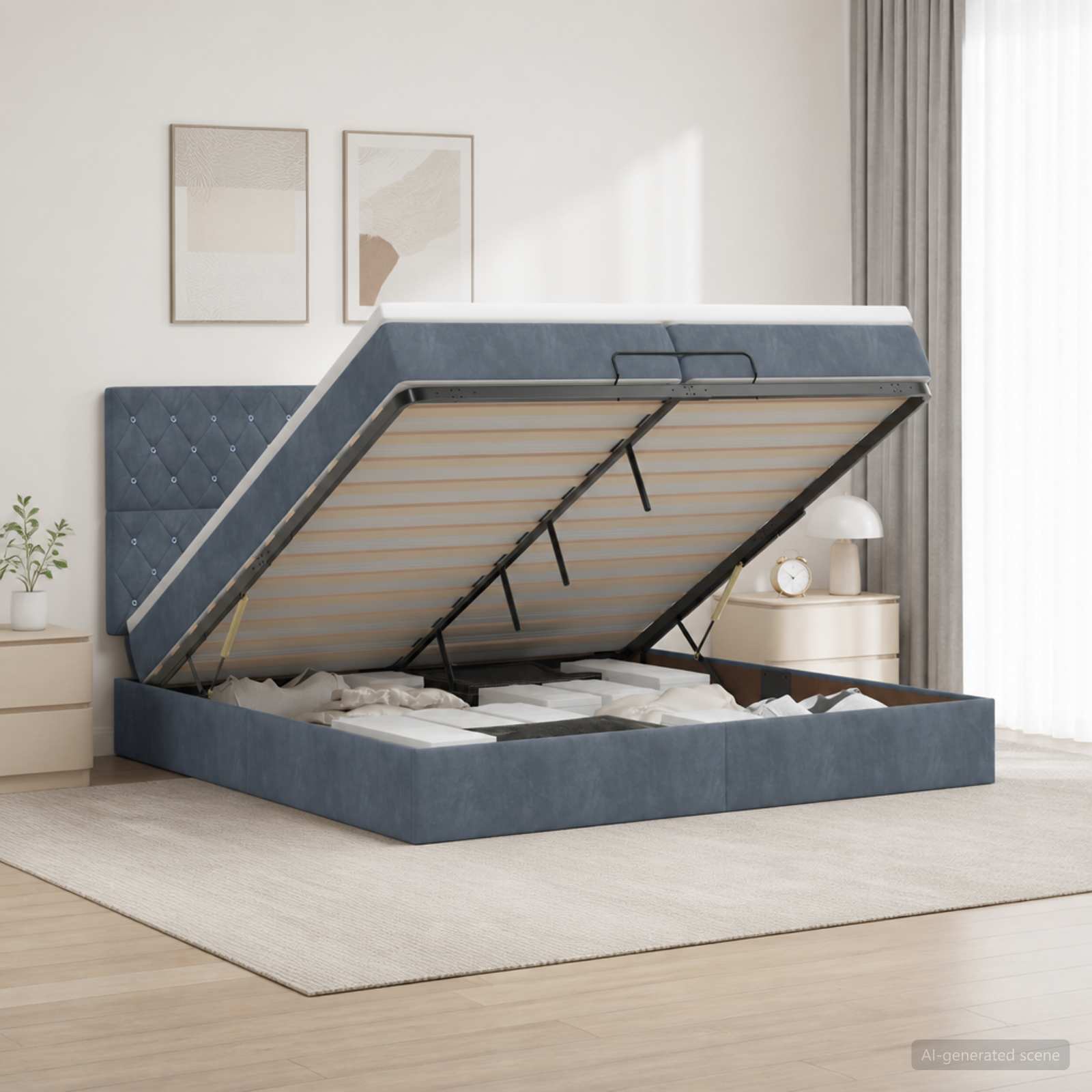 Ottoman bed met matras Donkergrijs 200 x 200 cm Fluweel