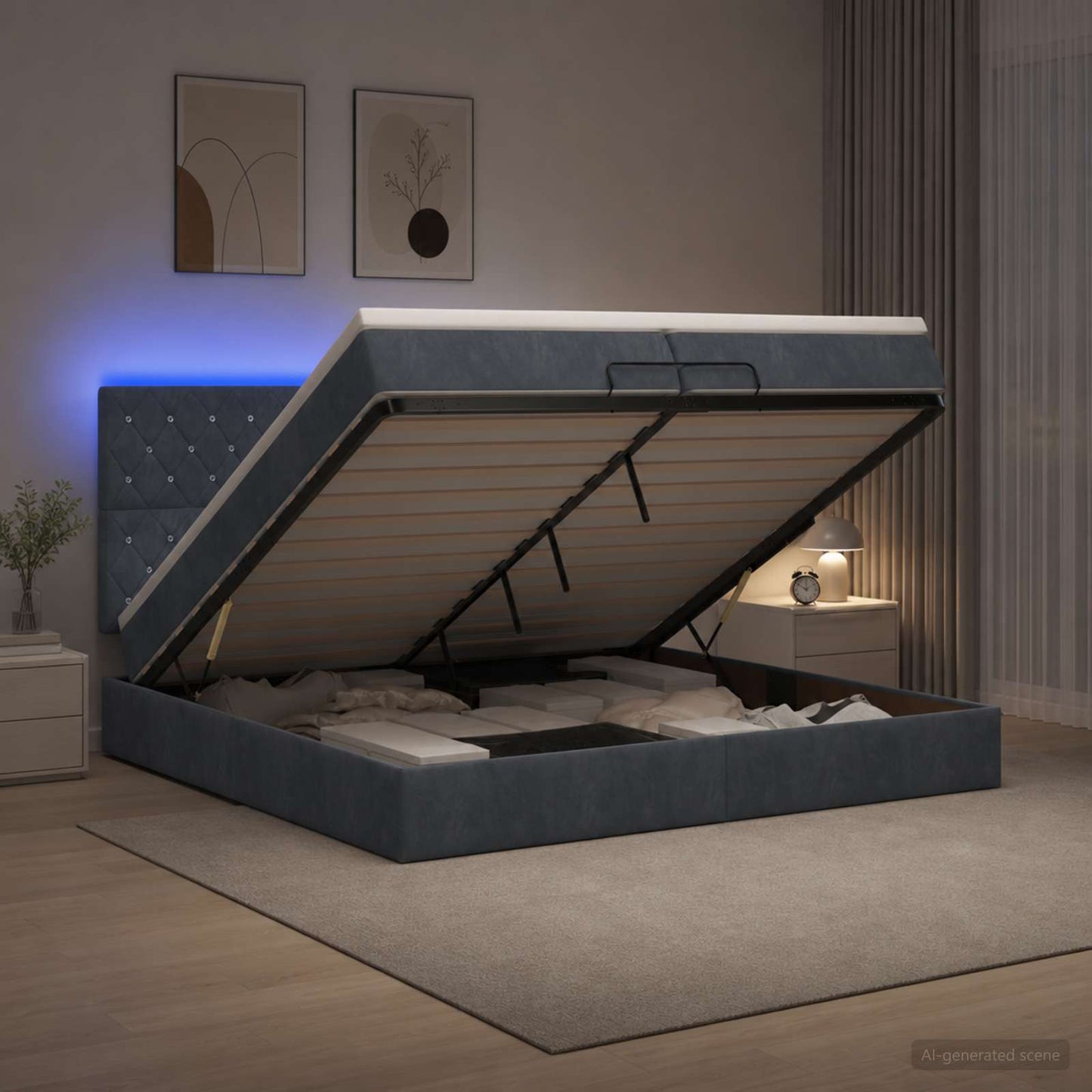 Ottoman Bed met Matrassen en LED Donkergrijs 200 x 200 cm
