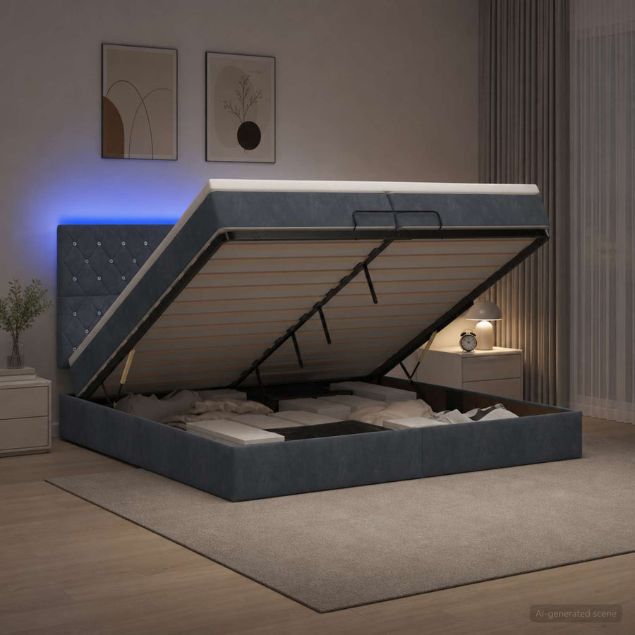 Ottoman Bed met Matrassen en LED Donkergrijs 200 x 200 cm