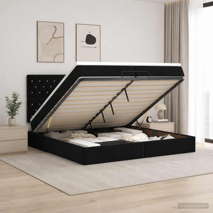 Ottoman Bed met Matrassen en LED Zwart 200 x 200 cm fluweel
