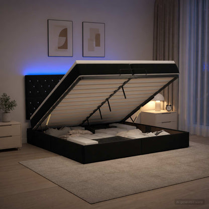 Ottoman Bed met Matrassen en LED Zwart 200 x 200 cm fluweel