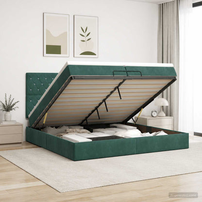 Ottoman bed met matras Donkergroen 200 x 200 cm Fluweel