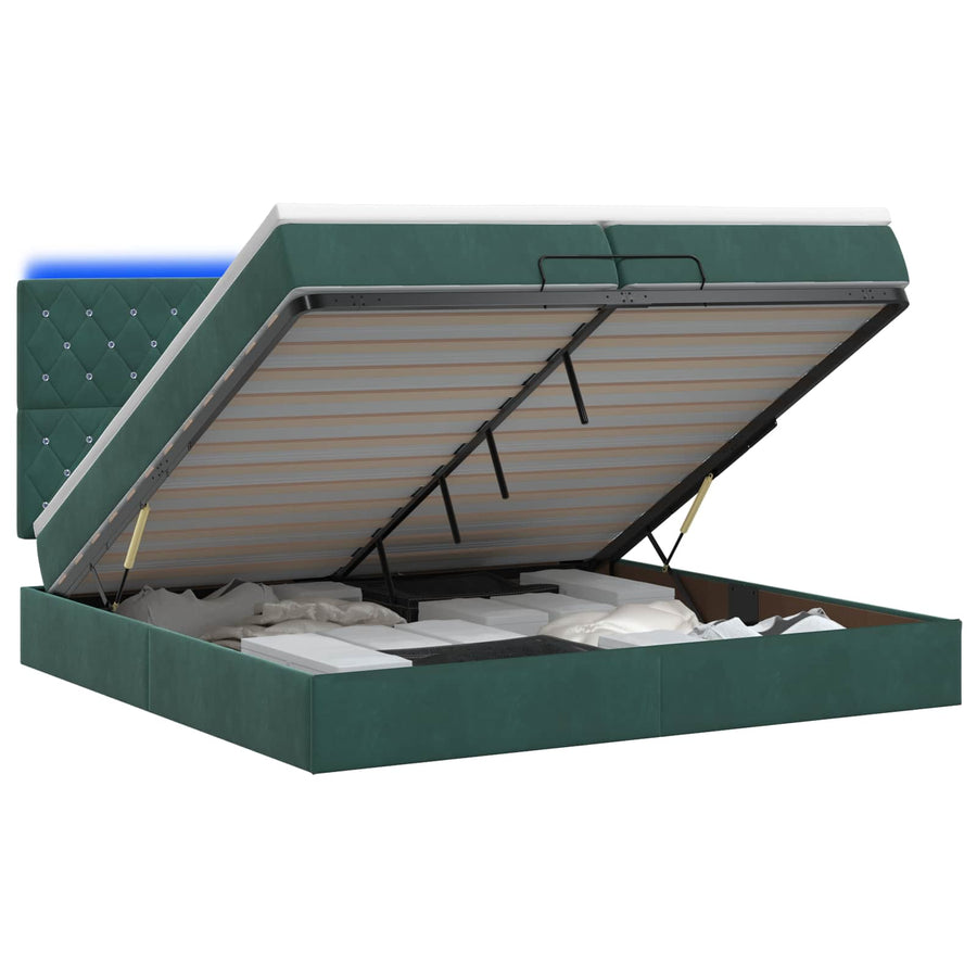 Ottoman Bed met Matrassen en LED Donkergroen 200 x 200 cm