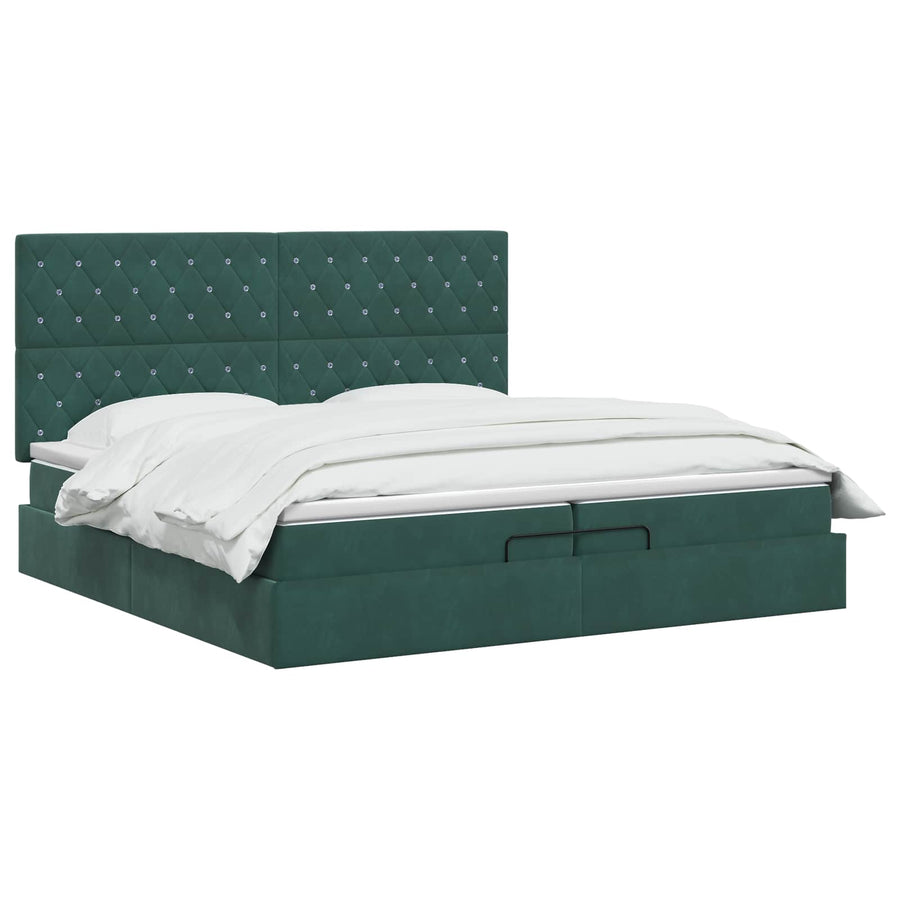 Ottoman Bed met Matrassen en LED Donkergroen 200 x 200 cm