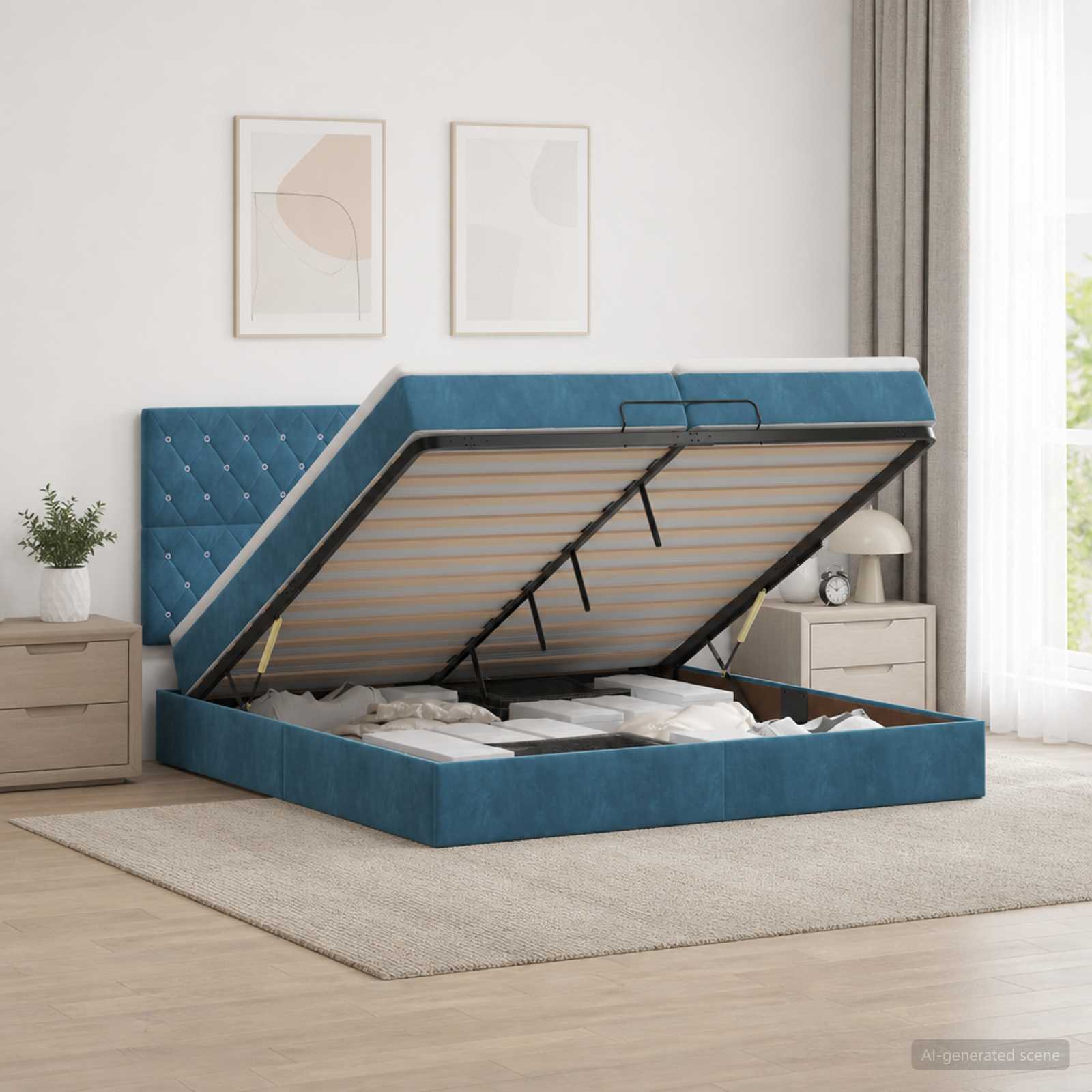 Ottoman bed met matras Donkerblauw 200 x 200 cm Fluweel