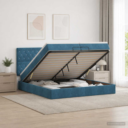 Ottoman Bed met Matrassen en LED Donkerblauw 200 x 200 cm