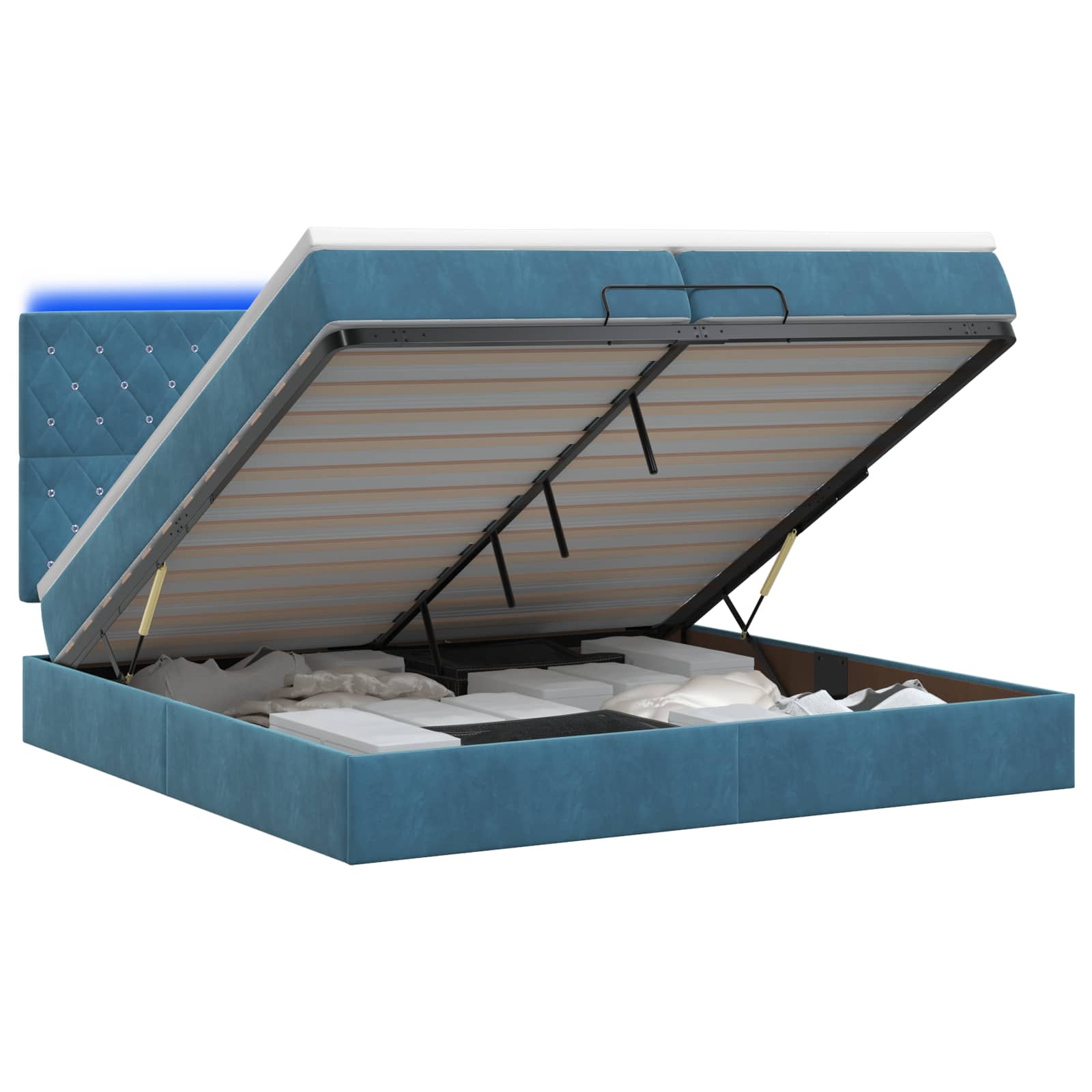 Ottoman Bed met Matrassen en LED Donkerblauw 200 x 200 cm
