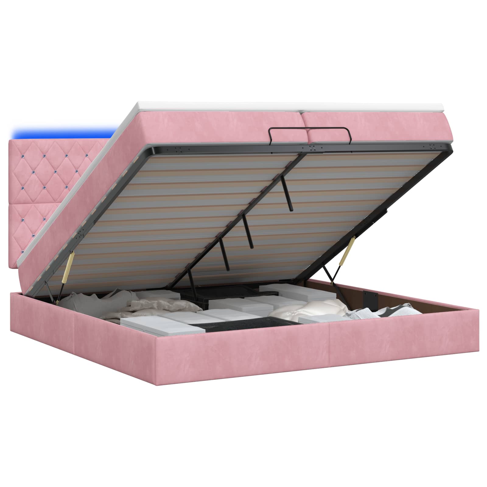 Ottoman Bed met Matrassen en LED Roze 200 x 200 cm fluweel