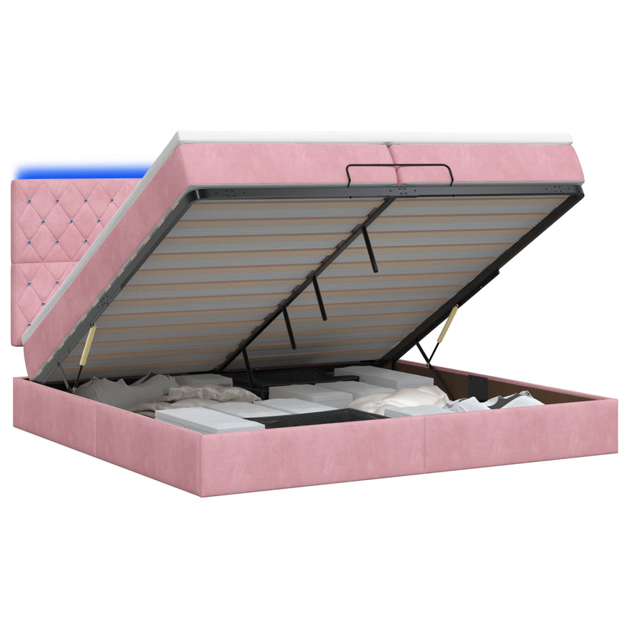 Ottoman Bed met Matrassen en LED Roze 200 x 200 cm fluweel