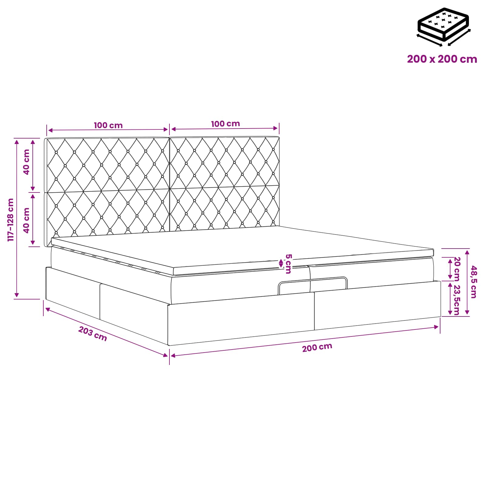 Ottoman Bed met Matrassen en LED Roze 200 x 200 cm fluweel