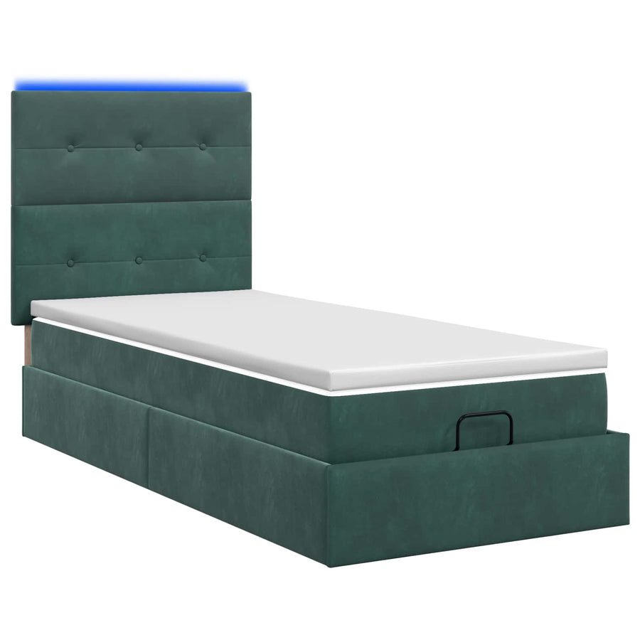 Ottoman Bed met Matrassen en LED Donkergroen 80 x 200 cm