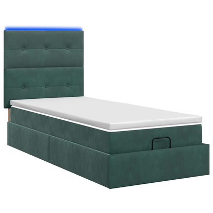 Ottoman Bed met Matrassen en LED Donkergroen 90 x 190 cm