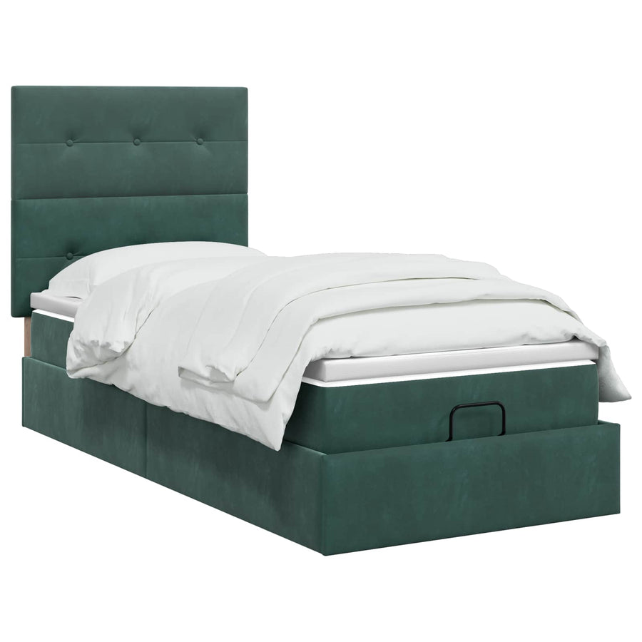 Ottoman Bed met Matrassen en LED Donkergroen 90 x 190 cm