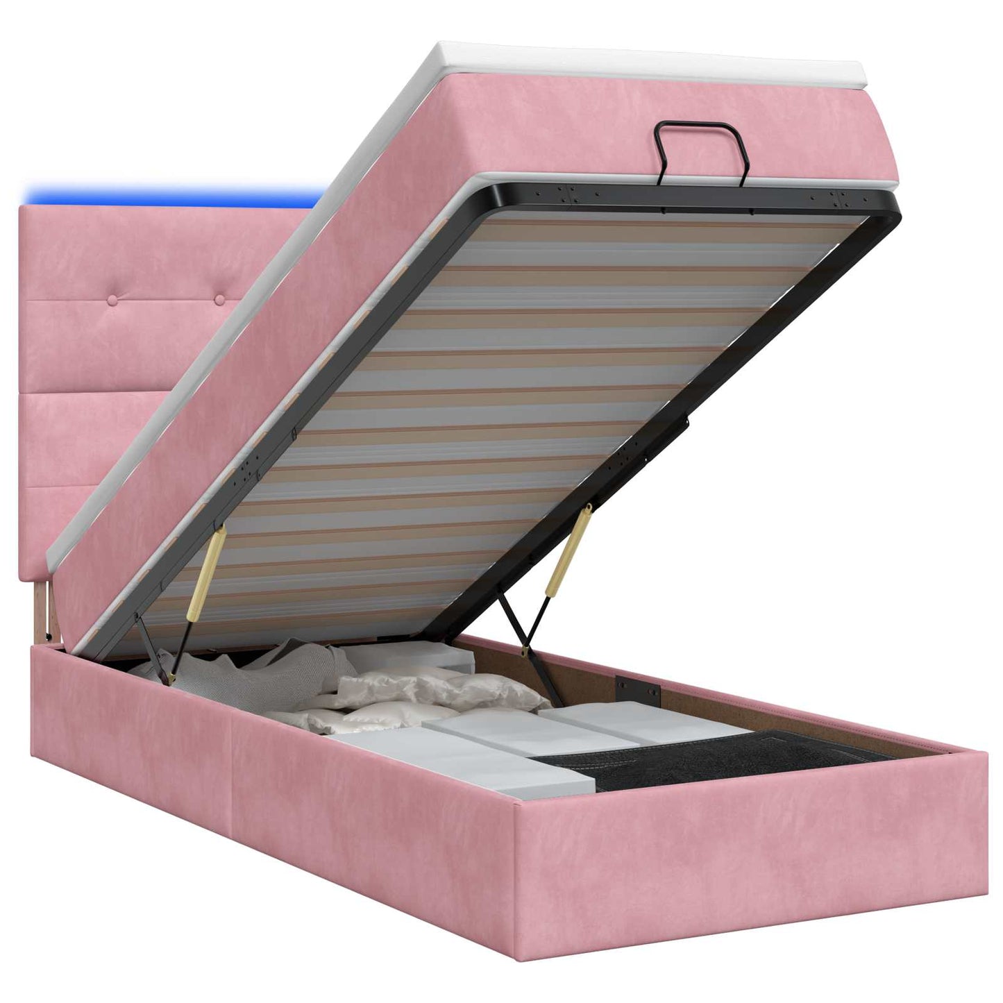 Ottoman Bed met Matrassen en LED Roze 90 x 190 cm fluweel