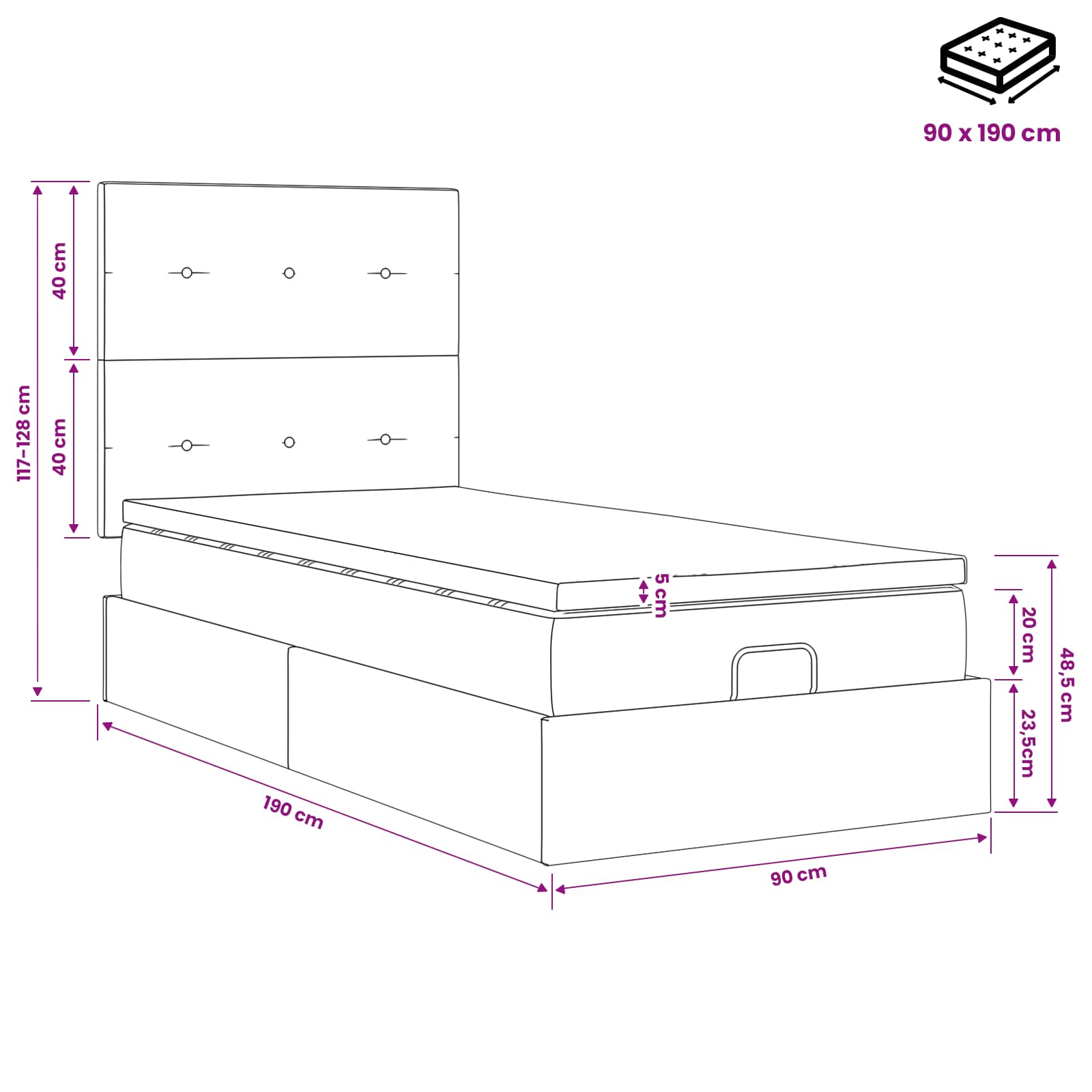 Ottoman Bed met Matrassen en LED Roze 90 x 190 cm fluweel