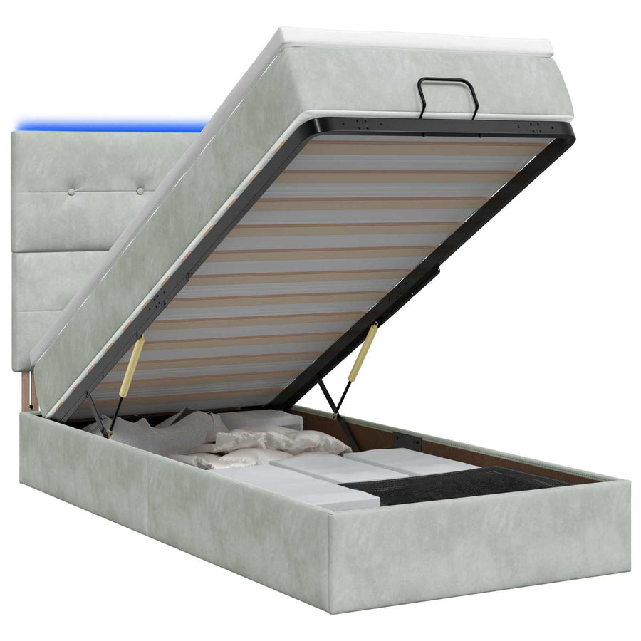 Ottoman Bed met Matrassen en LED Lichtgrijs 100 x 200 cm