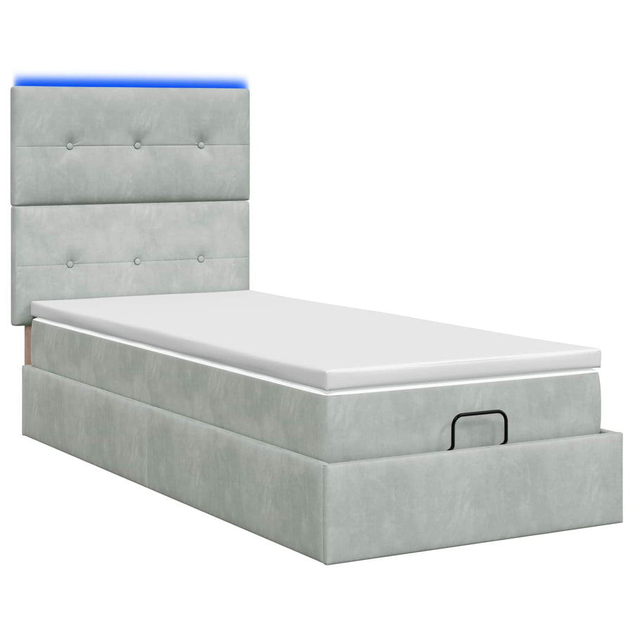 Ottoman Bed met Matrassen en LED Lichtgrijs 100 x 200 cm