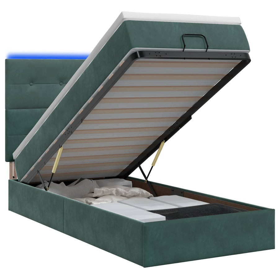 Ottoman Bed met Matrassen en LED Donkergroen 100 x 200 cm