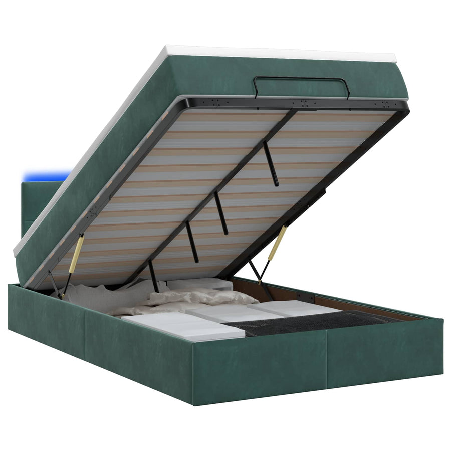 Ottoman Bed met Matrassen en LED Donkergroen 120 x 190 cm