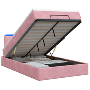 Ottoman bed 120x190 cm roze fluweel met opbergruimte en LED