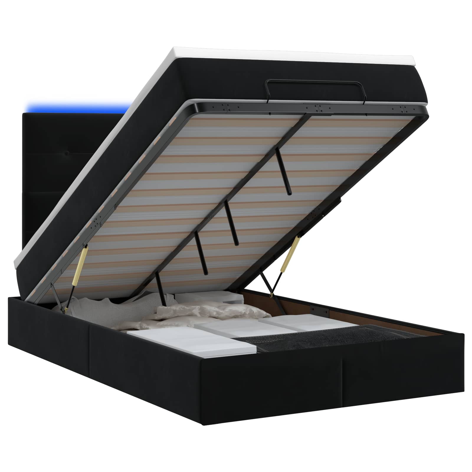 Ottoman Bed met Matrassen en LED Zwart 120 x 200 cm fluweel