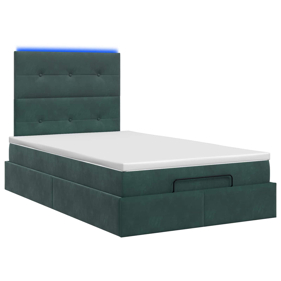 Ottoman Bed met Matrassen en LED Donkergroen 120 x 200 cm