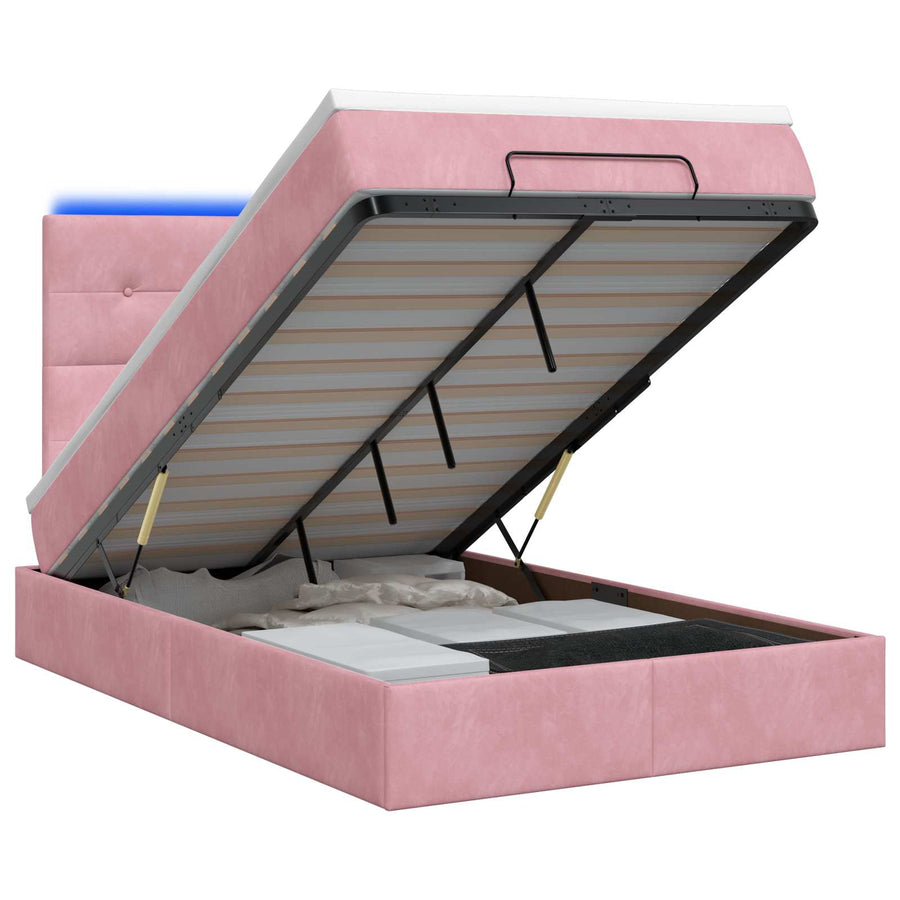 Ottoman Bed met Matrassen en LED Roze 120 x 200 cm fluweel
