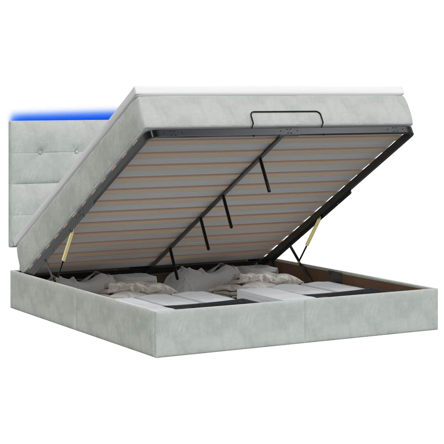 Ottoman Bed met Matrassen en LED Lichtgrijs 140 x 200 cm