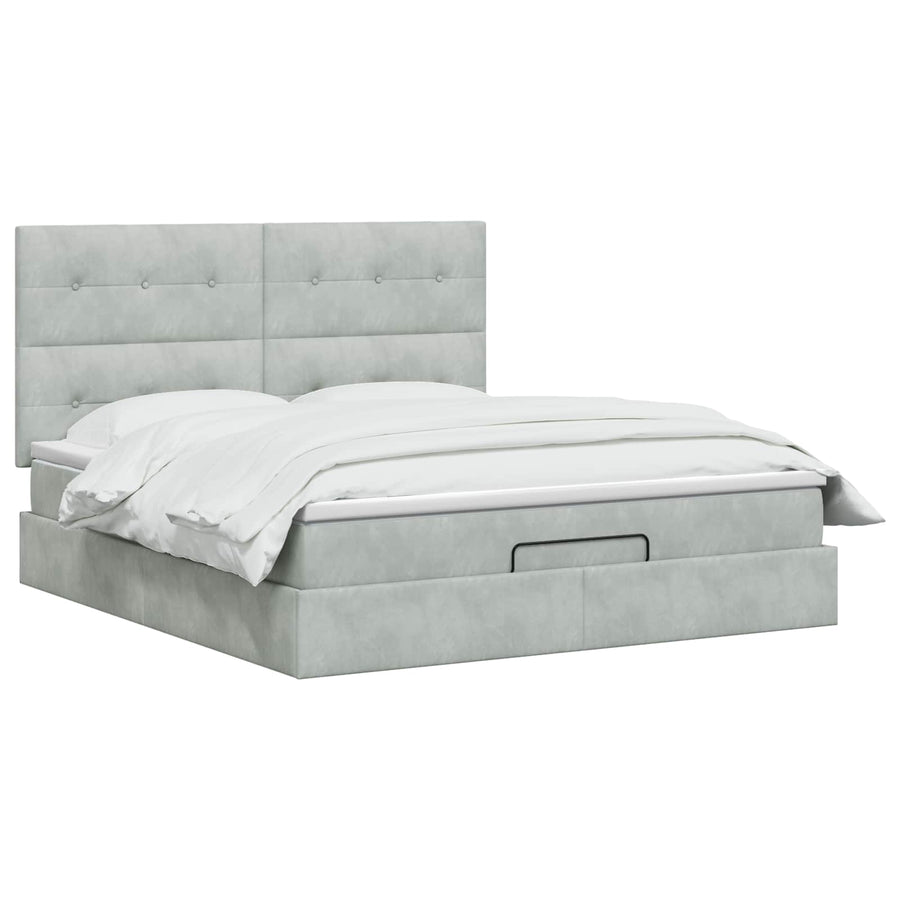 Ottoman Bed met Matrassen en LED Lichtgrijs 160 x 200 cm