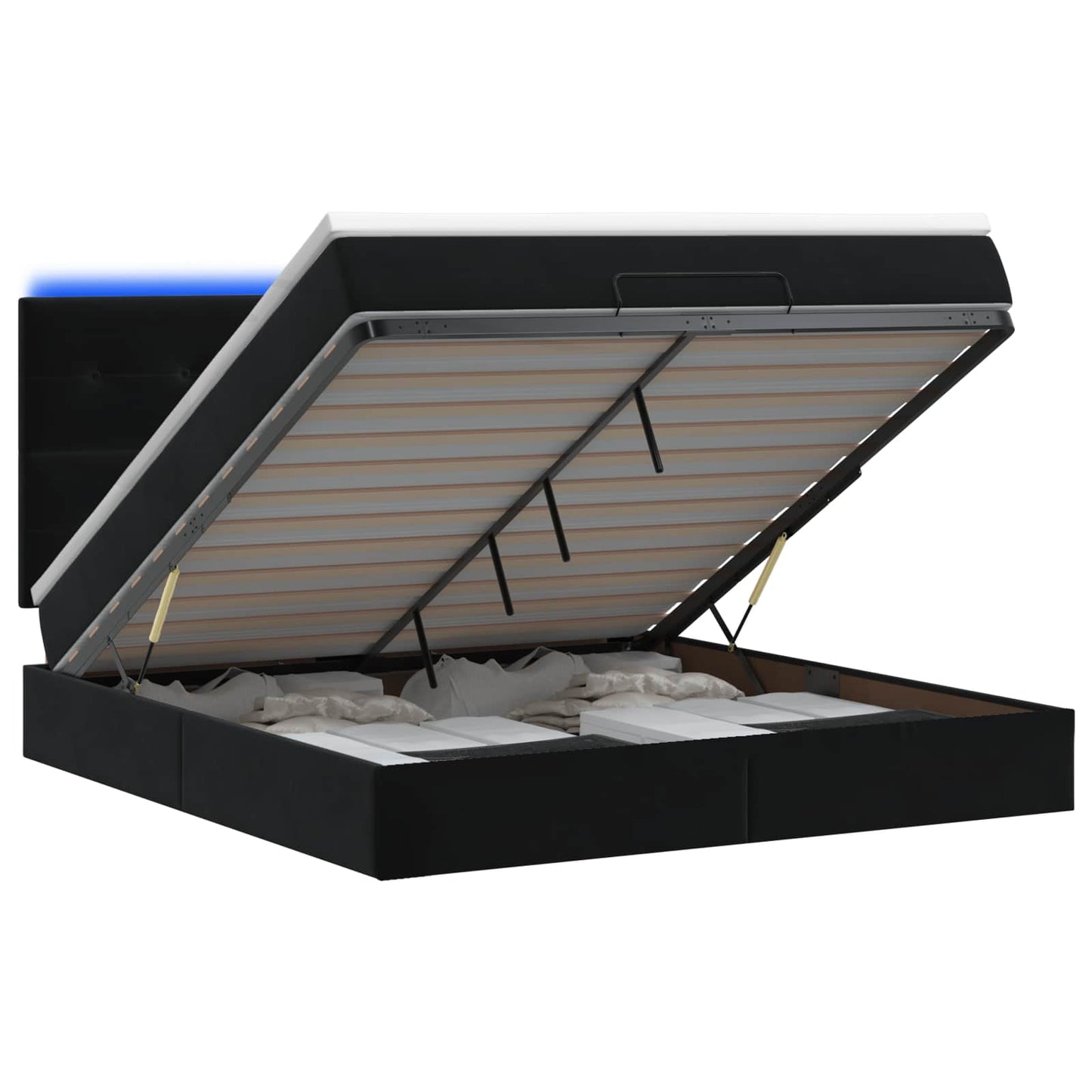 Ottoman Bed met Matrassen en LED Zwart 160 x 200 cm fluweel