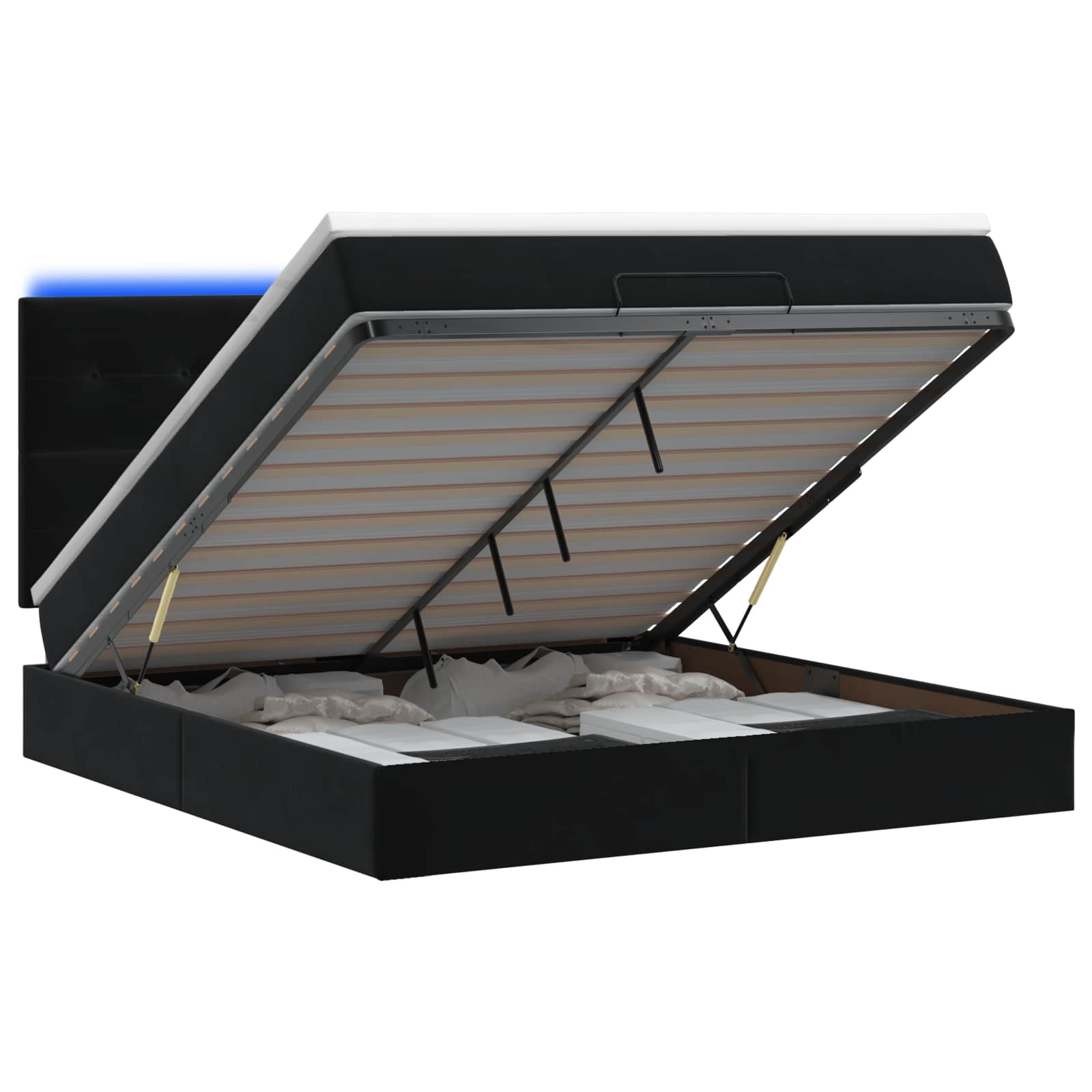 Ottoman Bed met Matrassen en LED Zwart 160 x 200 cm fluweel