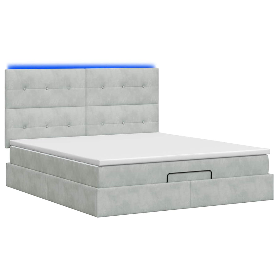 Ottoman Bed met Matrassen en LED Lichtgrijs 180 x 200 cm