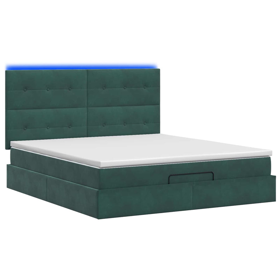 Ottoman Bed met Matrassen en LED Donkergroen 180 x 200 cm