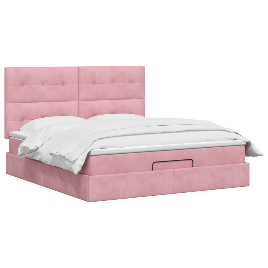 Ottoman Bed met Matrassen en LED Roze 180 x 200 cm fluweel
