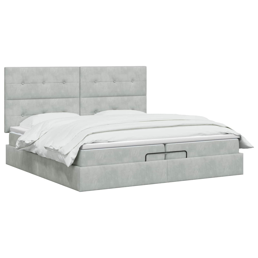 Ottoman Bed met Matrassen en LED Lichtgrijs 200 x 200 cm