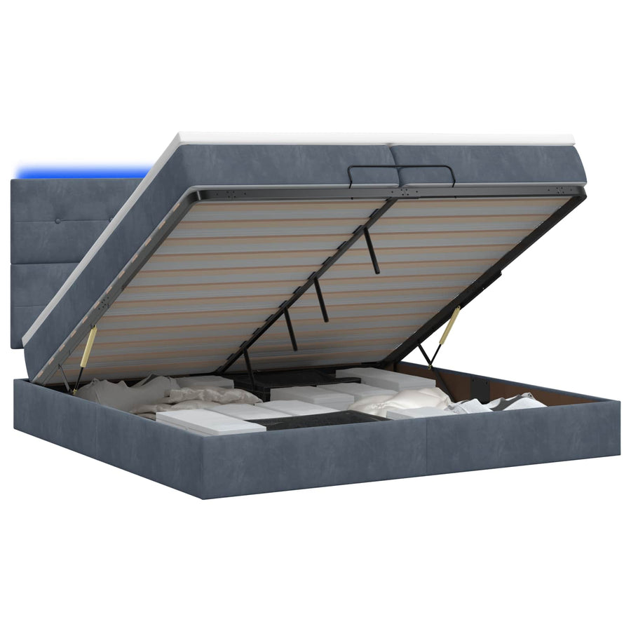 Ottoman Bed met Matrassen en LED Donkergrijs 200 x 200 cm