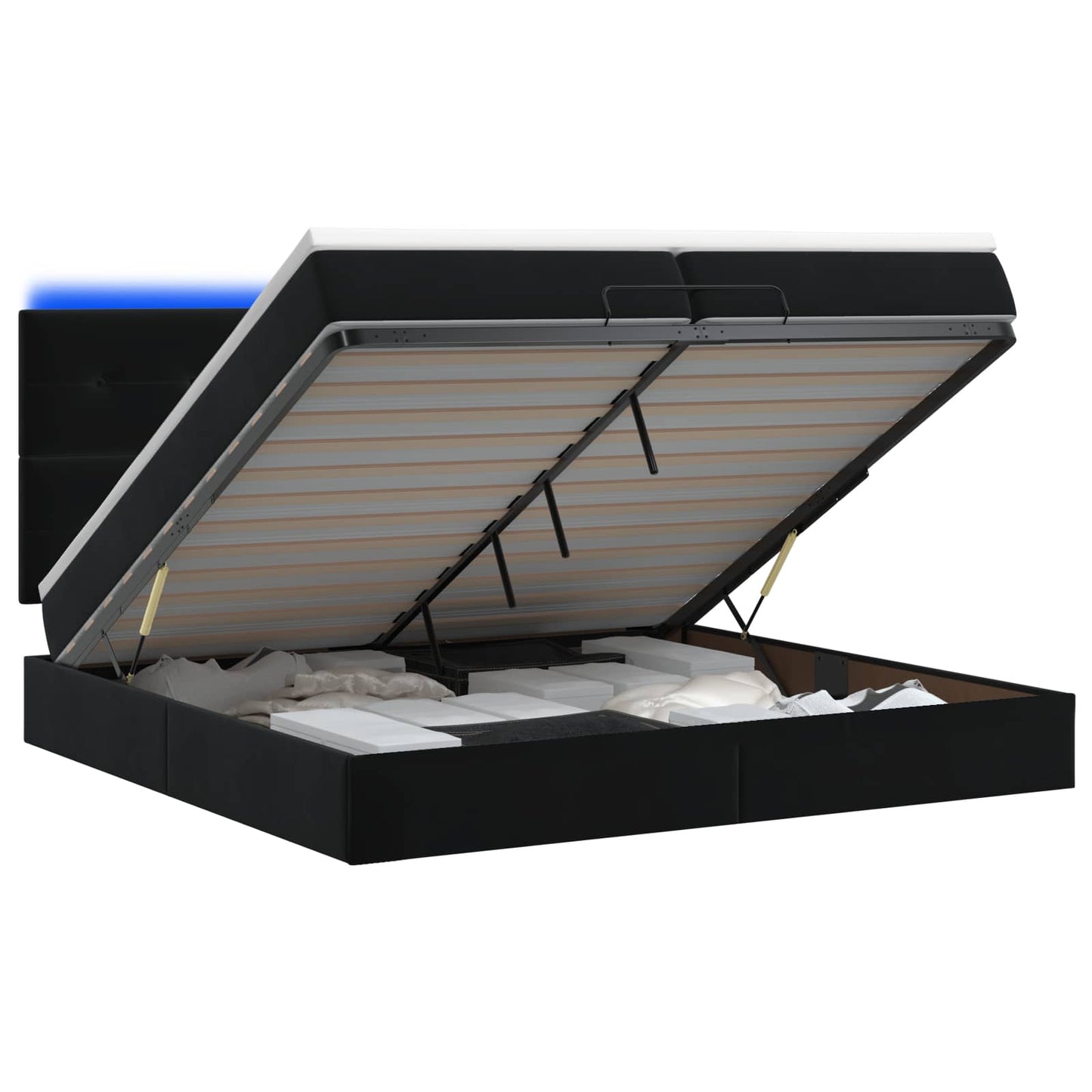 Ottoman Bed met Matrassen en LED Zwart 200 x 200 cm fluweel