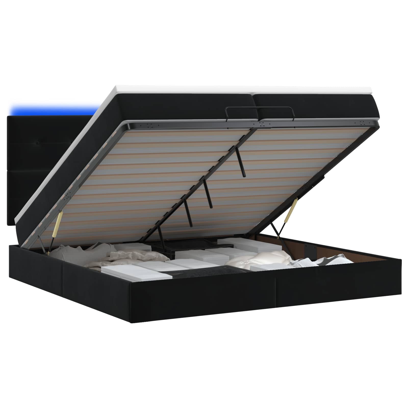Ottoman Bed met Matrassen en LED Zwart 200 x 200 cm fluweel
