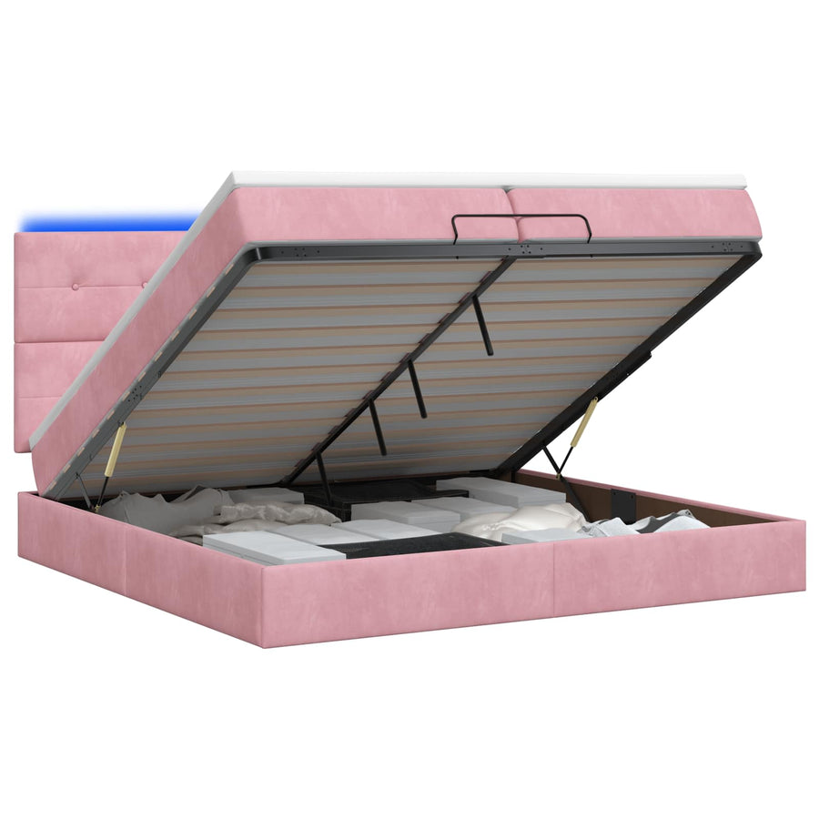 Ottoman Bed met Matrassen en LED Roze 200 x 200 cm fluweel