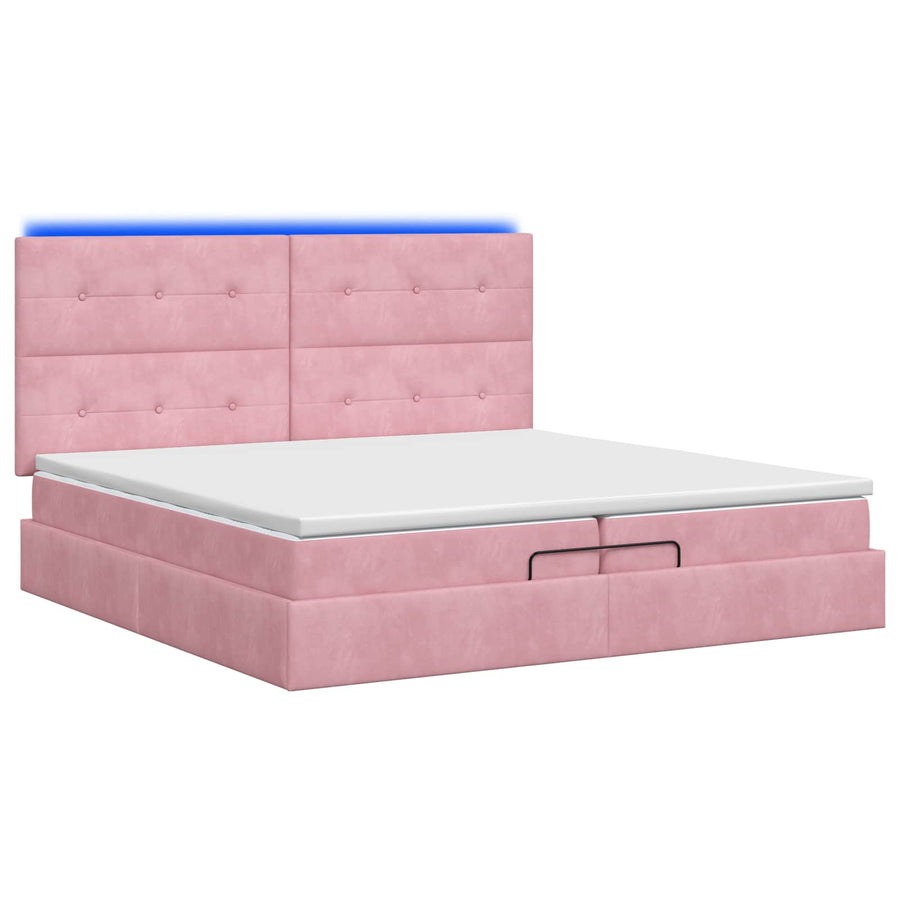 Ottoman Bed met Matrassen en LED Roze 200 x 200 cm fluweel