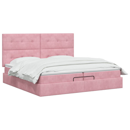 Ottoman Bed met Matrassen en LED Roze 200 x 200 cm fluweel