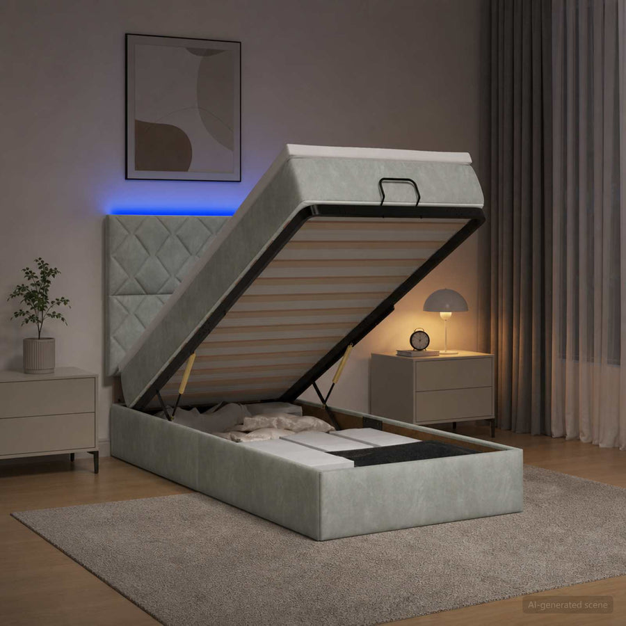 Ottoman Bed met Matrassen en LED Lichtgrijs 100 x 200 cm