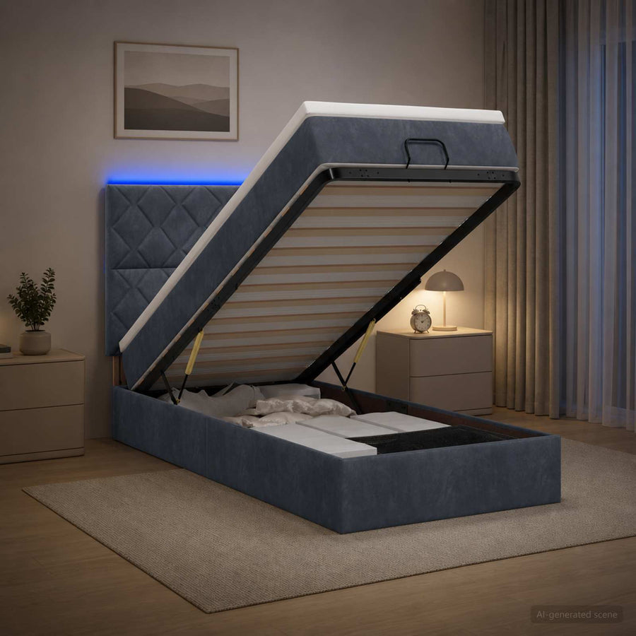 Ottoman Bed met Matrassen en LED Donkergrijs 90 x 190 cm